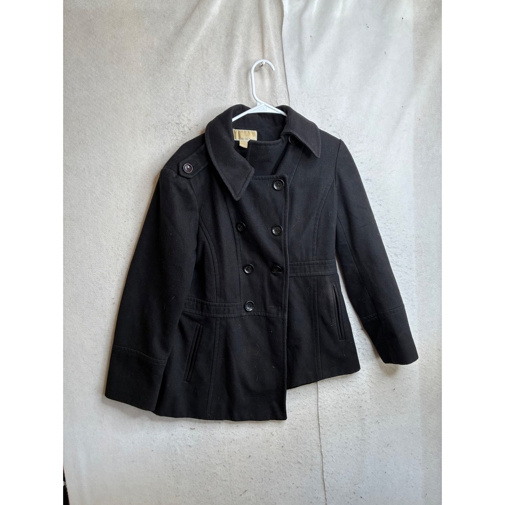 Michael Kors Womens Black Wool Blend Double Breasted Pea Coat Jacket Large